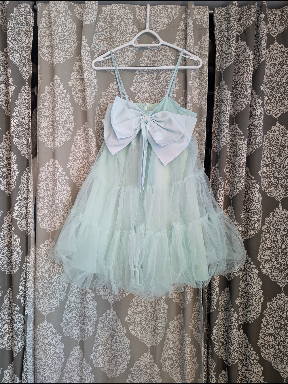 Pastel Mint Tulle Party Dress with Bow